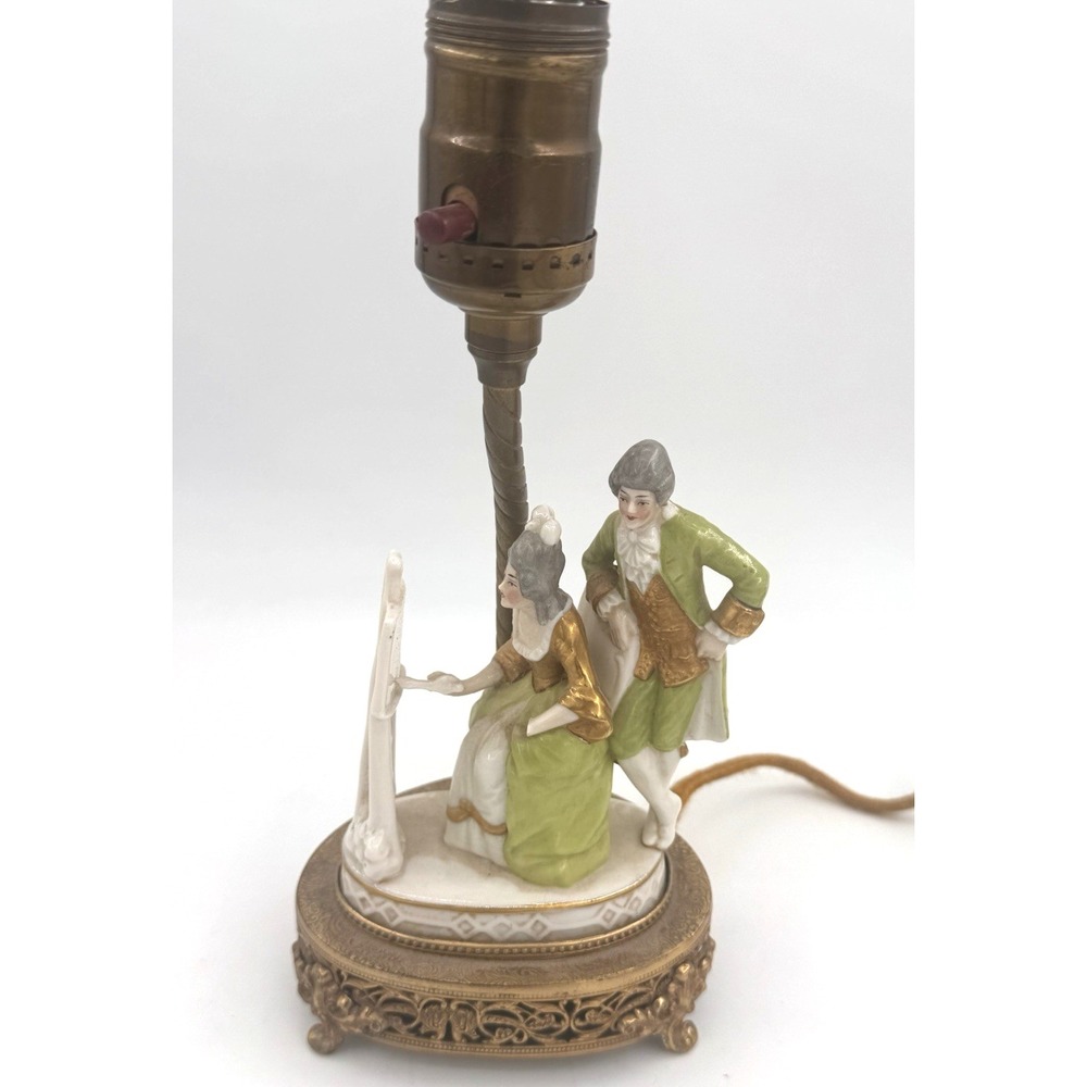 Vintage Porcelain Figural Boudoir Lamp Lady Painting at Easel Courting Couple